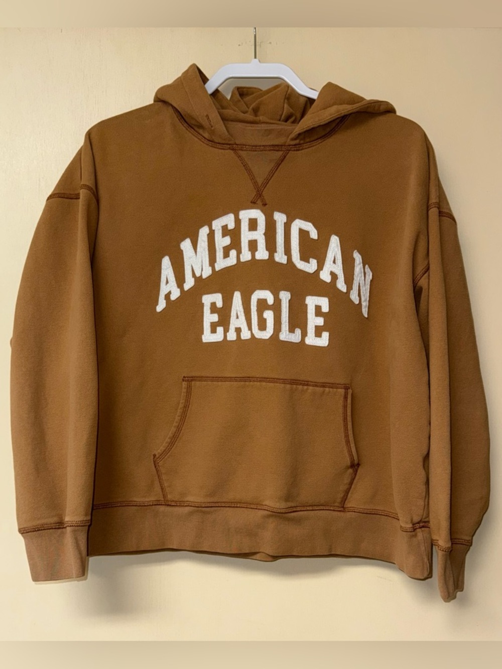 American Eagle Outfitters Crewneck Hoodie in Warm Brown with White Logo